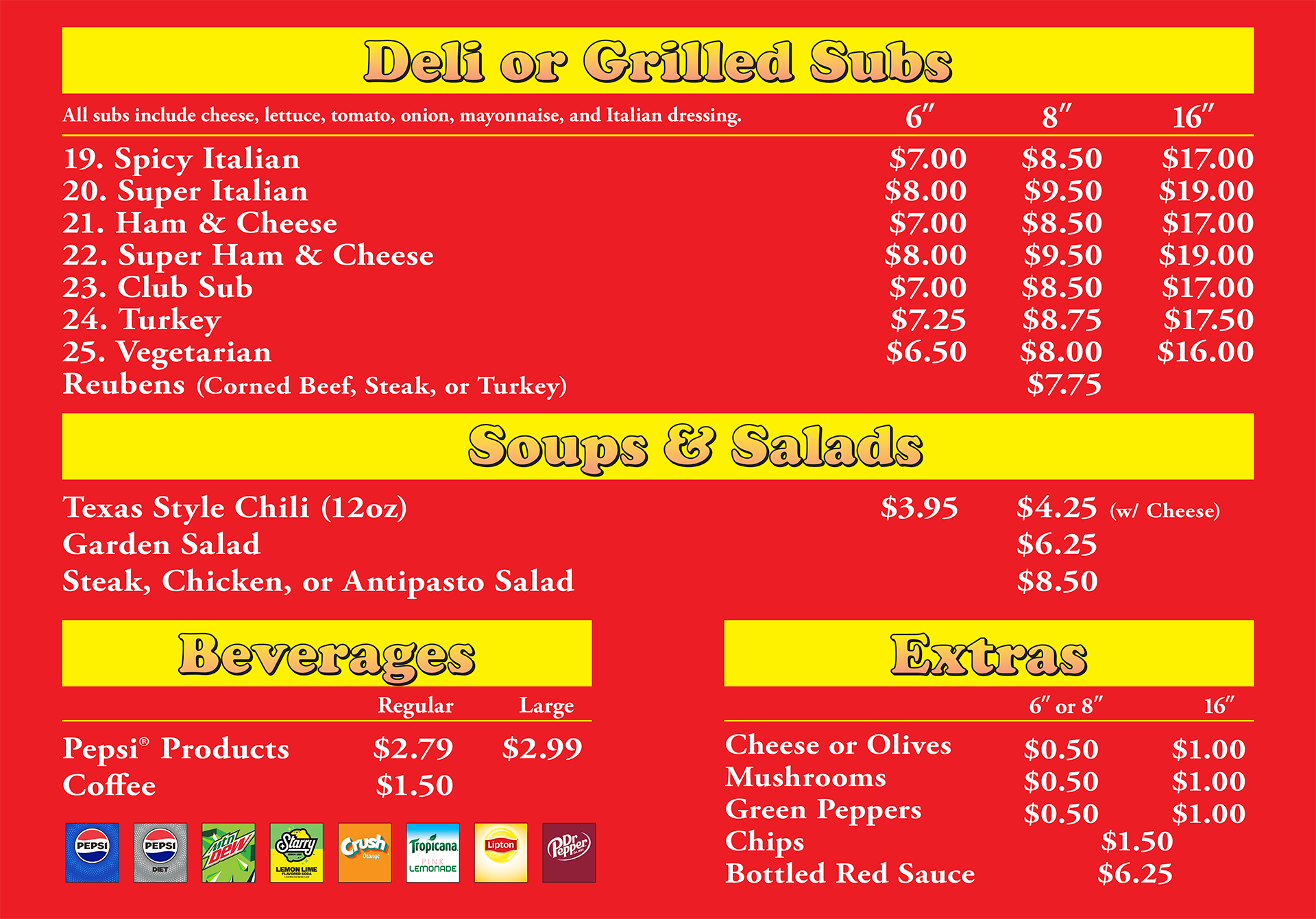 Saginaw Menu